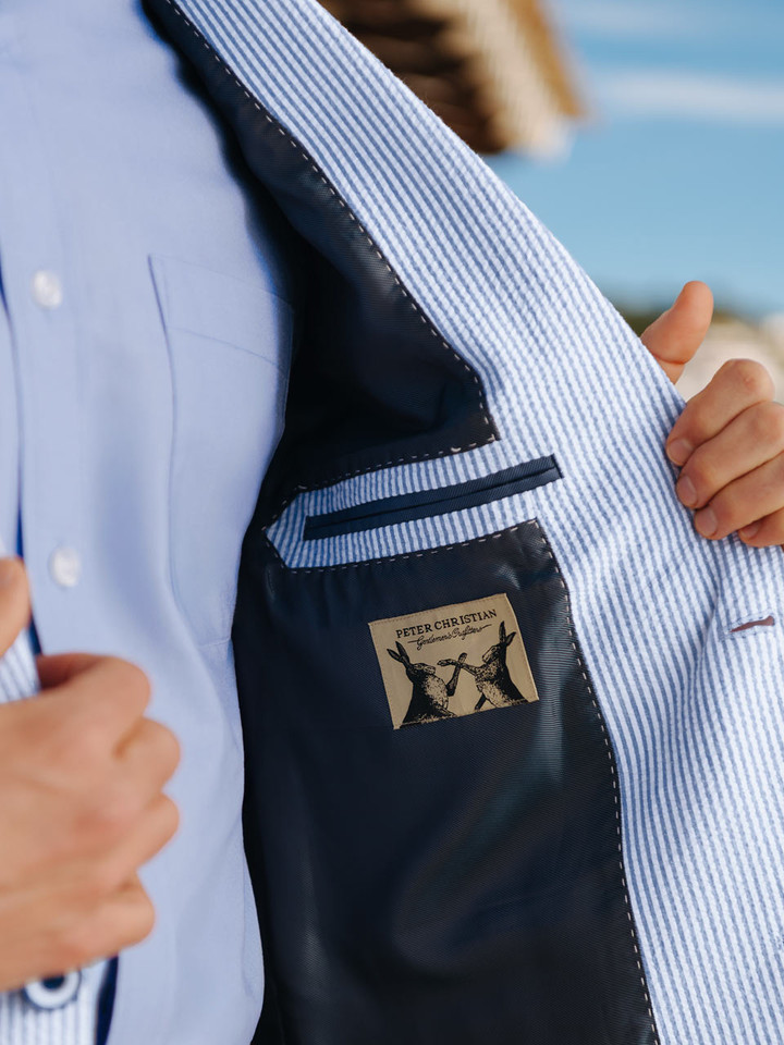 Men's Blue Stripe Seersucker Jacket | Peter Christian