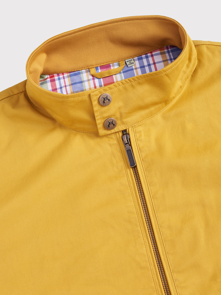 Men's Mustard Yellow Harrington Jacket Zipped Collar Closeup