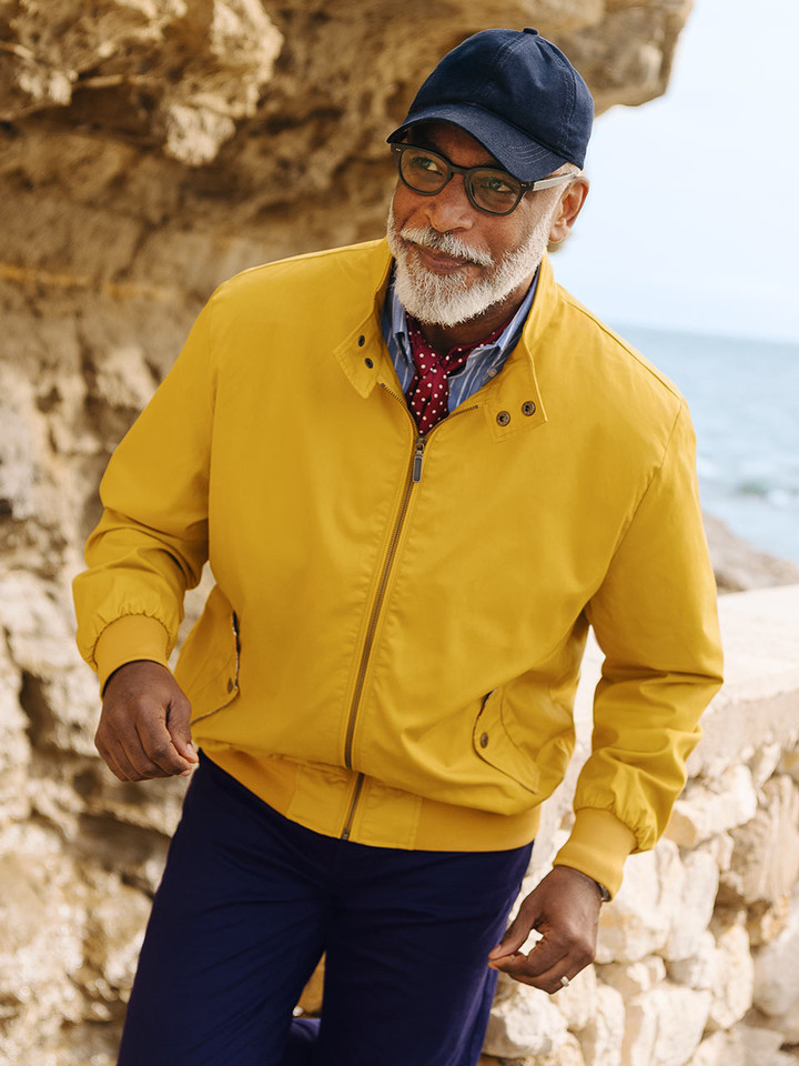 Men's Mustard Yellow Harrington Jacket On Model
