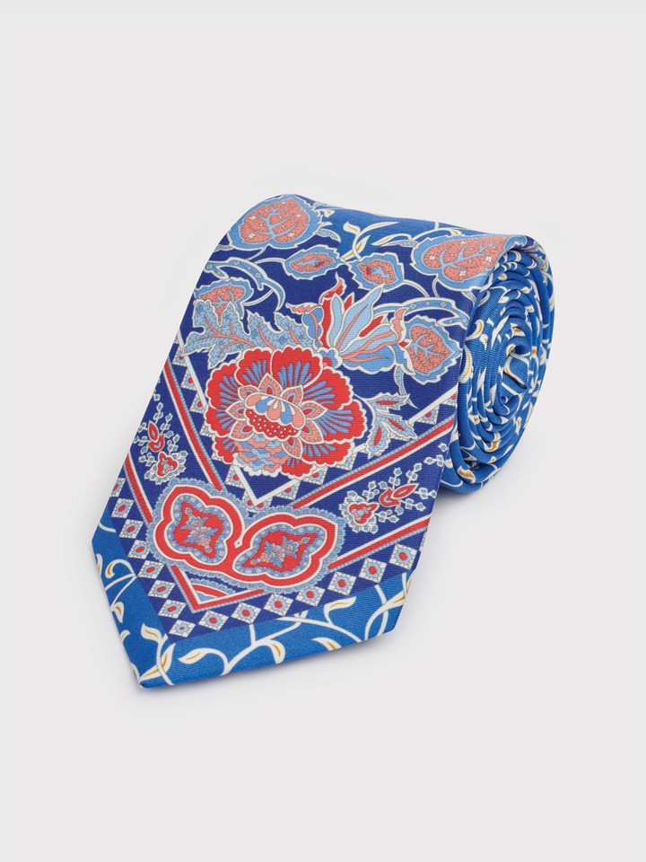 Men's Blue Floral Pattern Botanical Silk Tie