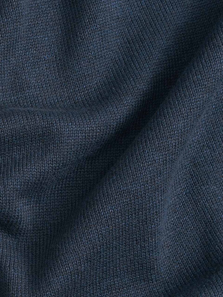 Superfine cotton v neck in navy close up