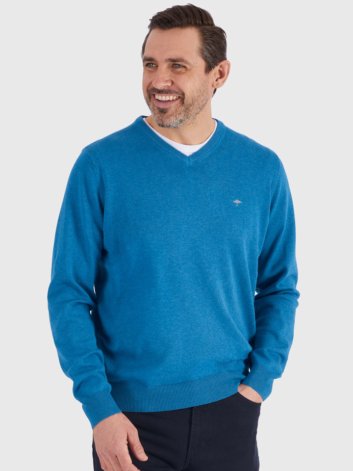 Blue Fynch Hatton Superfine Cotton V Neck