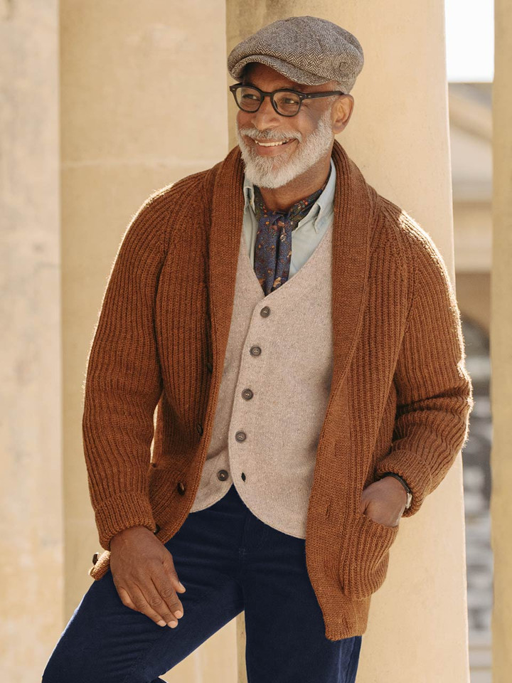 Men's Cinnamon Brown Shawl Neck Cardigan