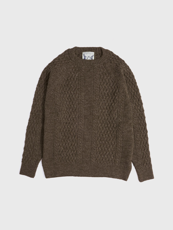 Undyed Aran Jumper Brown Flat