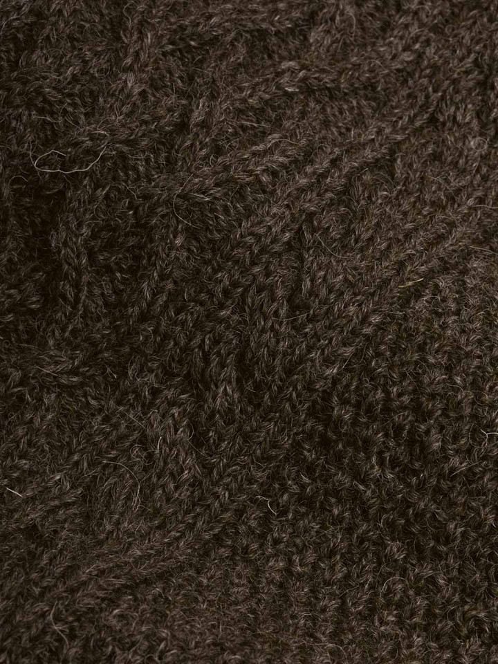 Undyed Aran Jumper Brown Fabric Close Up
