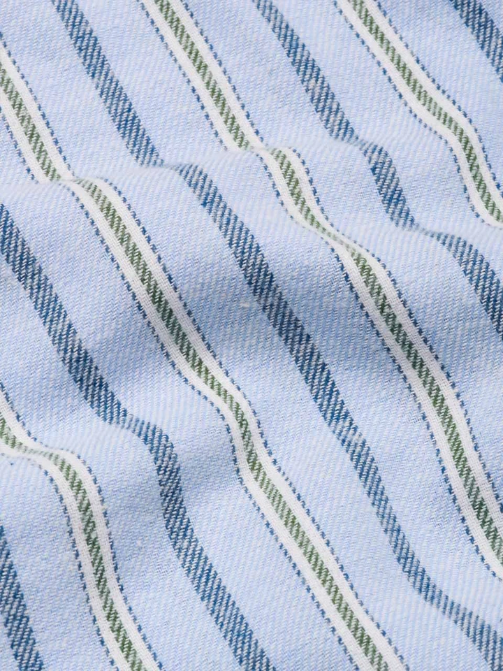Blue & Green Stripe Flannel Nightshirt with Night Cap