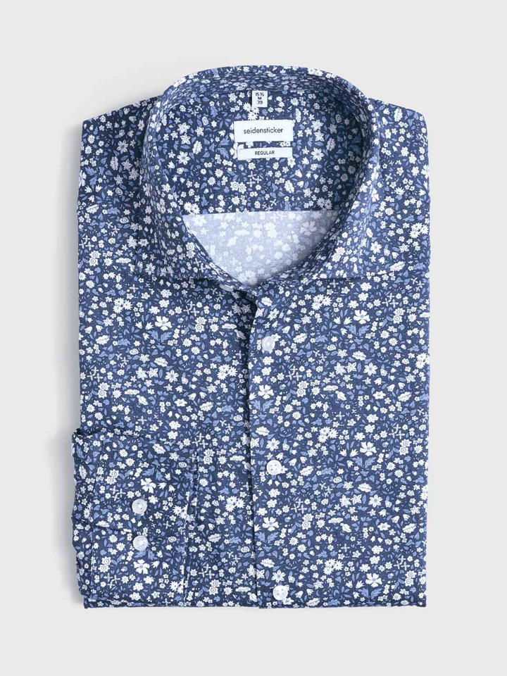 Navy Liberty Print Seidensticker Shirt Flat