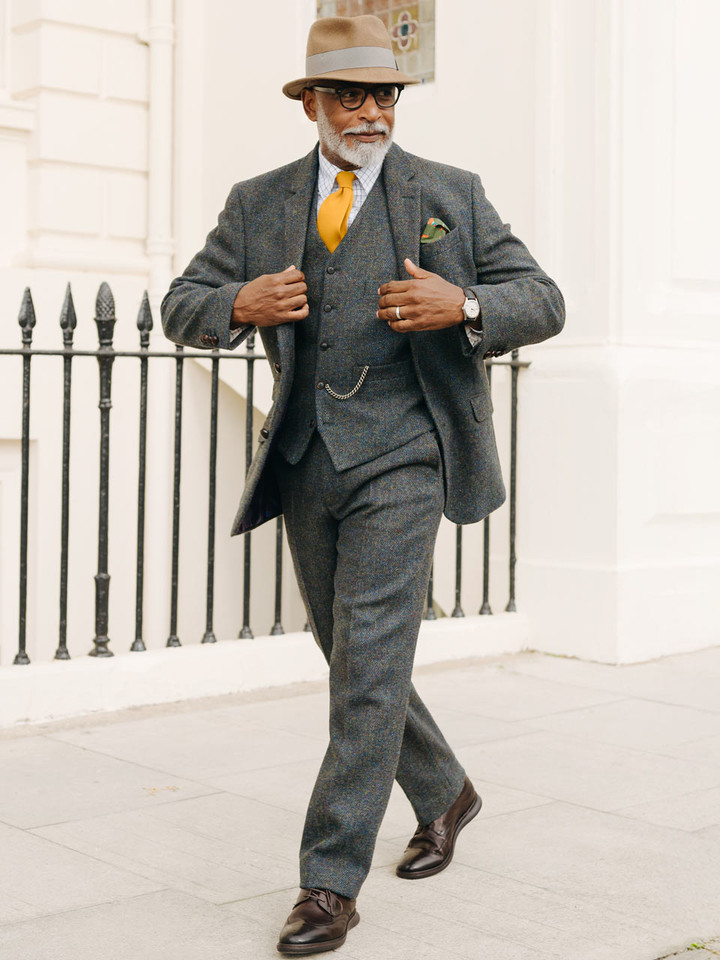 Men's Camel Wool Blend Felt Hat On Model in Highland Suit