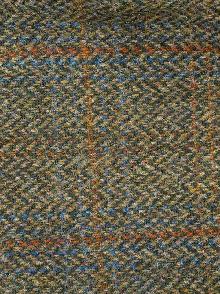 Moss Harris Tweed Flat Top Cap Fabric Close Up