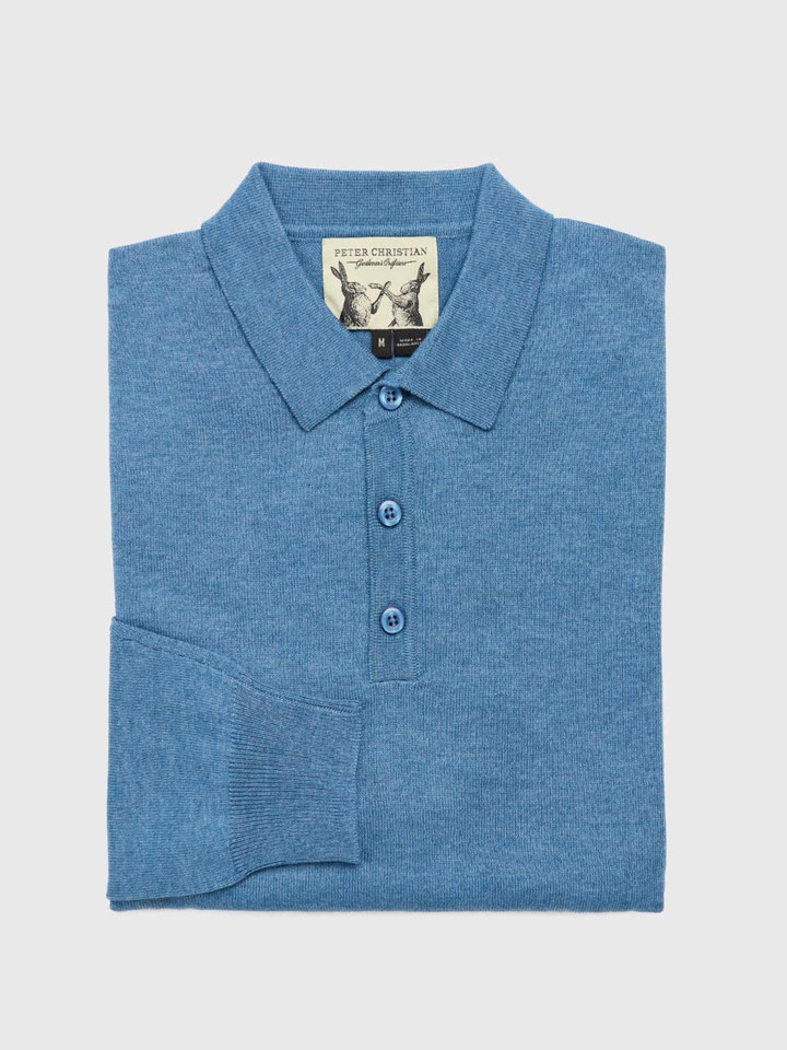 Blue Knitted Polo Sweater Folded