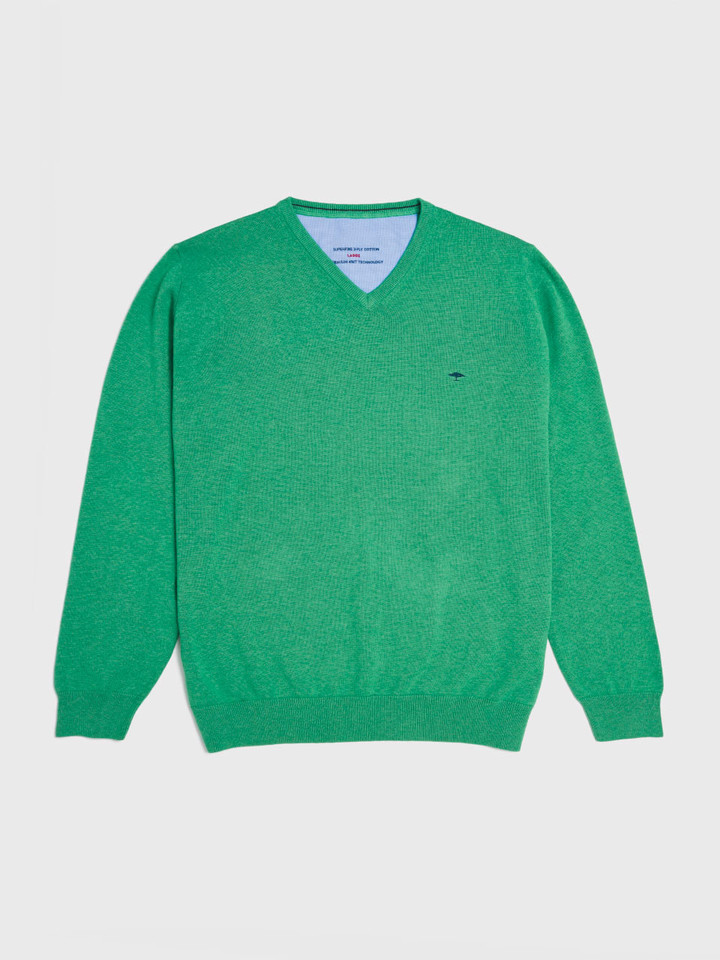 Green Fynch-Hatton Superfine Cotton V Neck Sweater Flat
