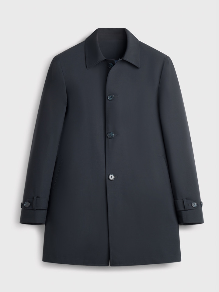 Navy Luxury Wool Blend Mac Coat Front