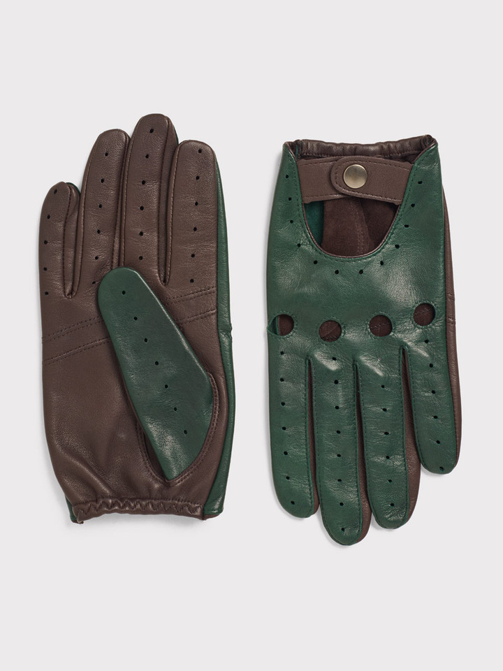 Green & Brown Leather Driving Gloves