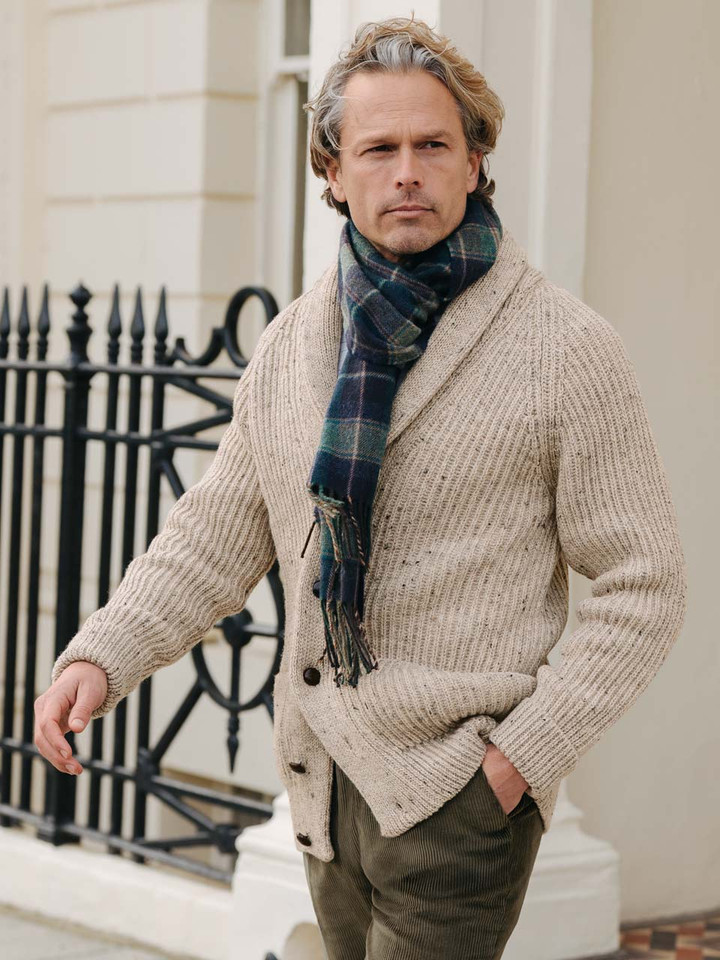 Oat Shawl Neck Cardigan On Model