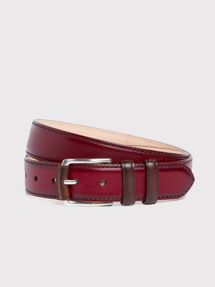 Mens Burgundy & Brown Madrid Leather Belt Rolled