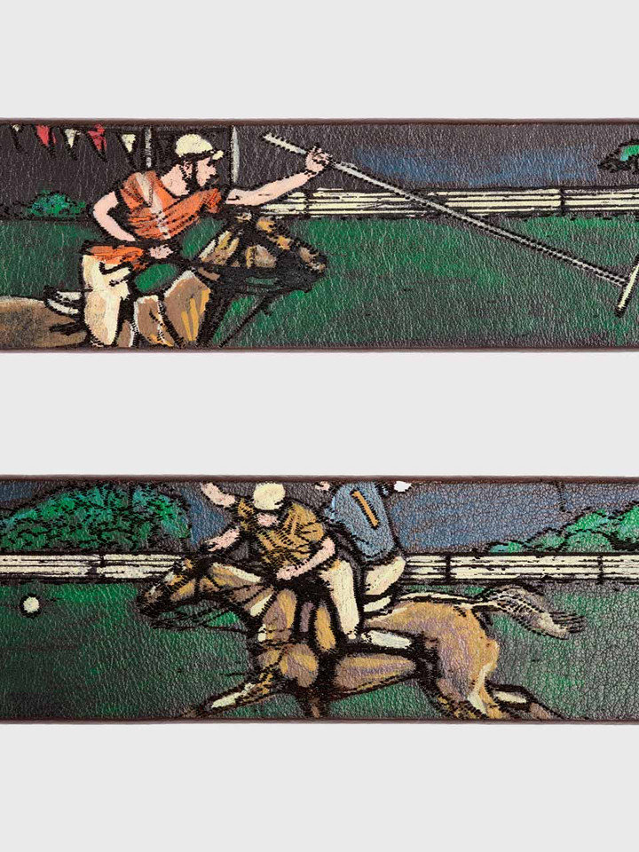 Polo Hand Painted and Stitched Leather Belt Close up