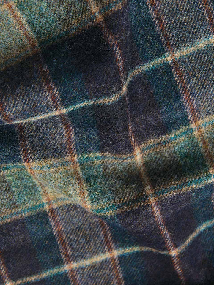 Navy & Teal Checked 100% Lambswool Scarf Close Up