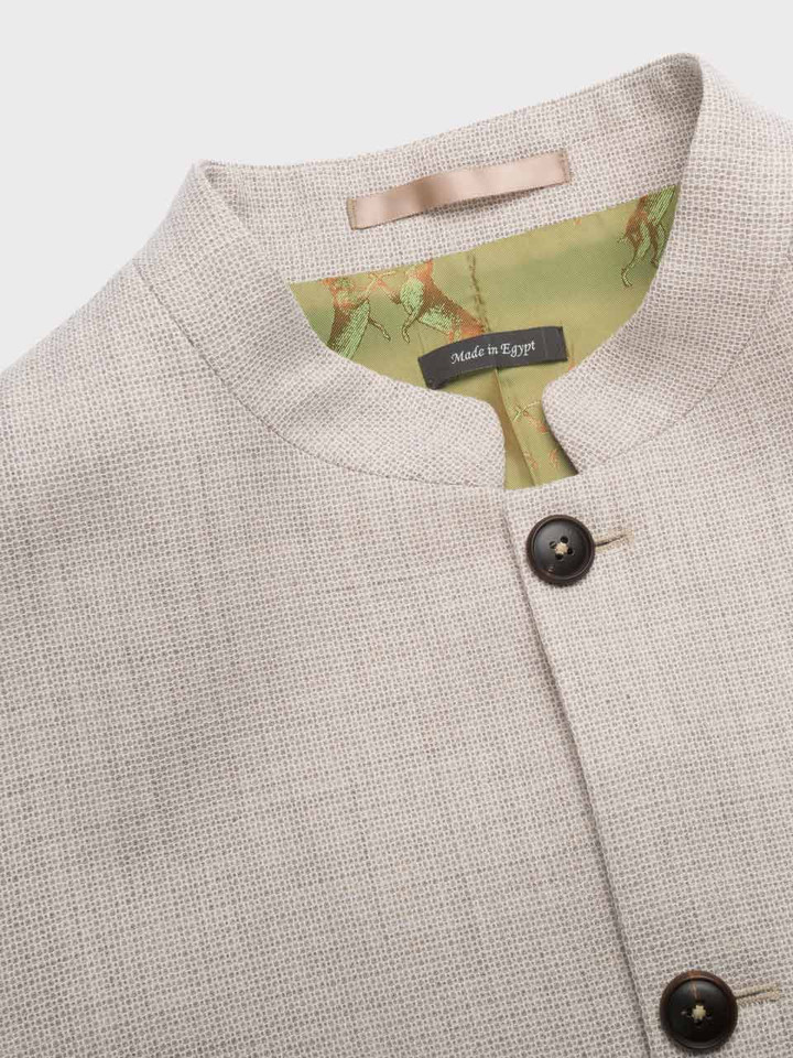 Men's Wool & Egyptian Cotton Nehru Gilet Collar Close Up