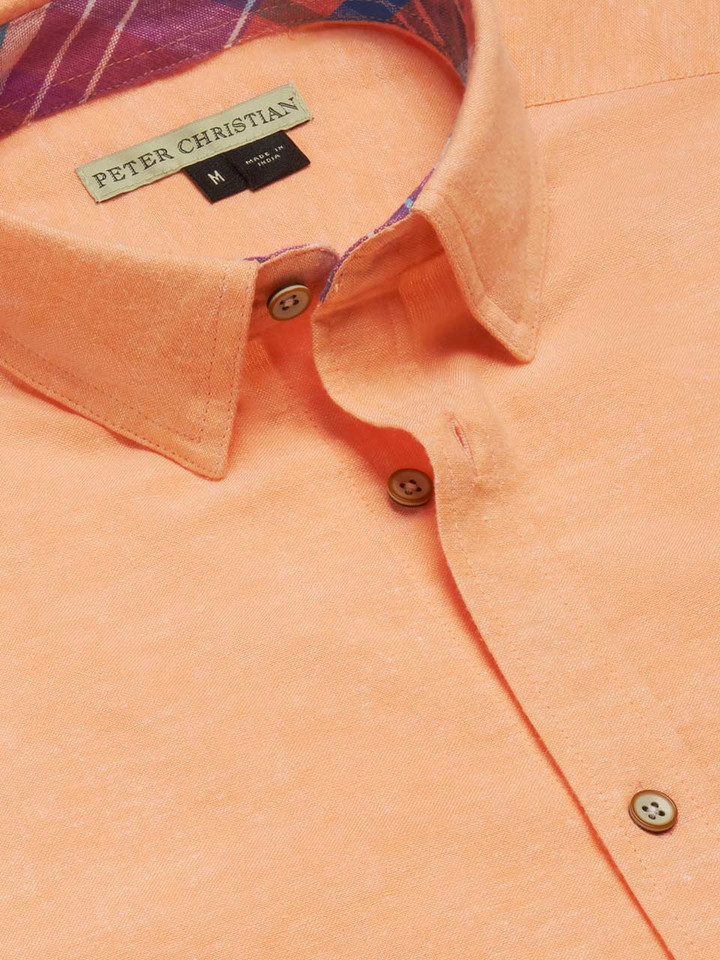 Men's Apricot Short Sleeve Linen and Cotton Shirt