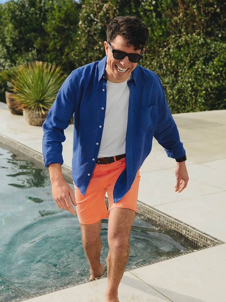Sunset Orange Jeano Shorts on Model
