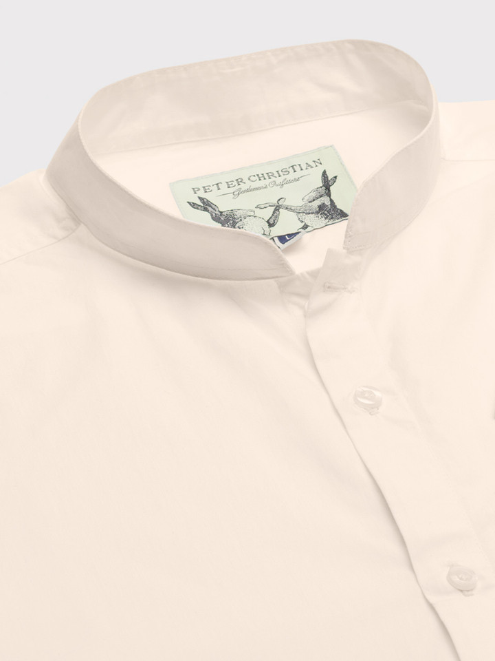 Cream Nehru Collar Shirt Close Up