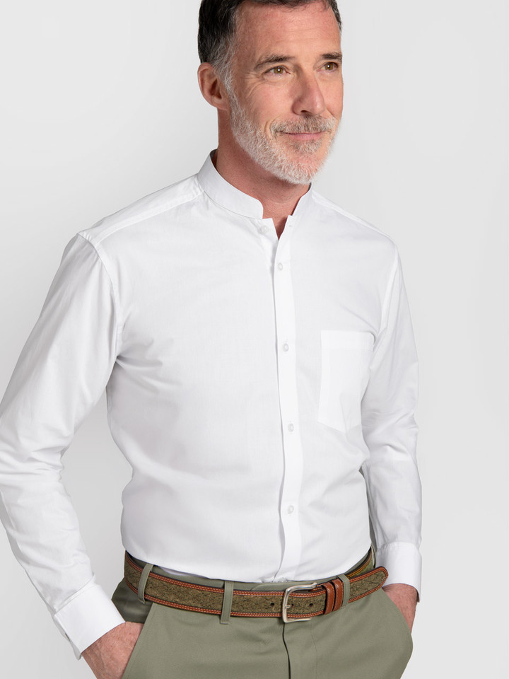 White Double Cuff Nehru Shirt model 01