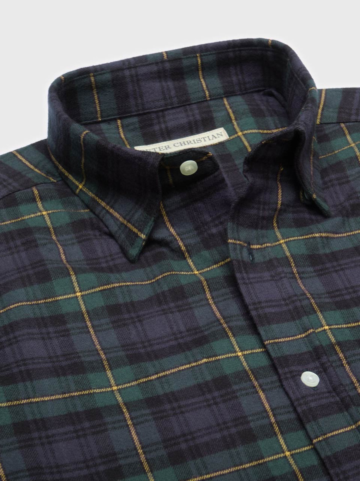 Men's Navy Tartan Shirt Collar