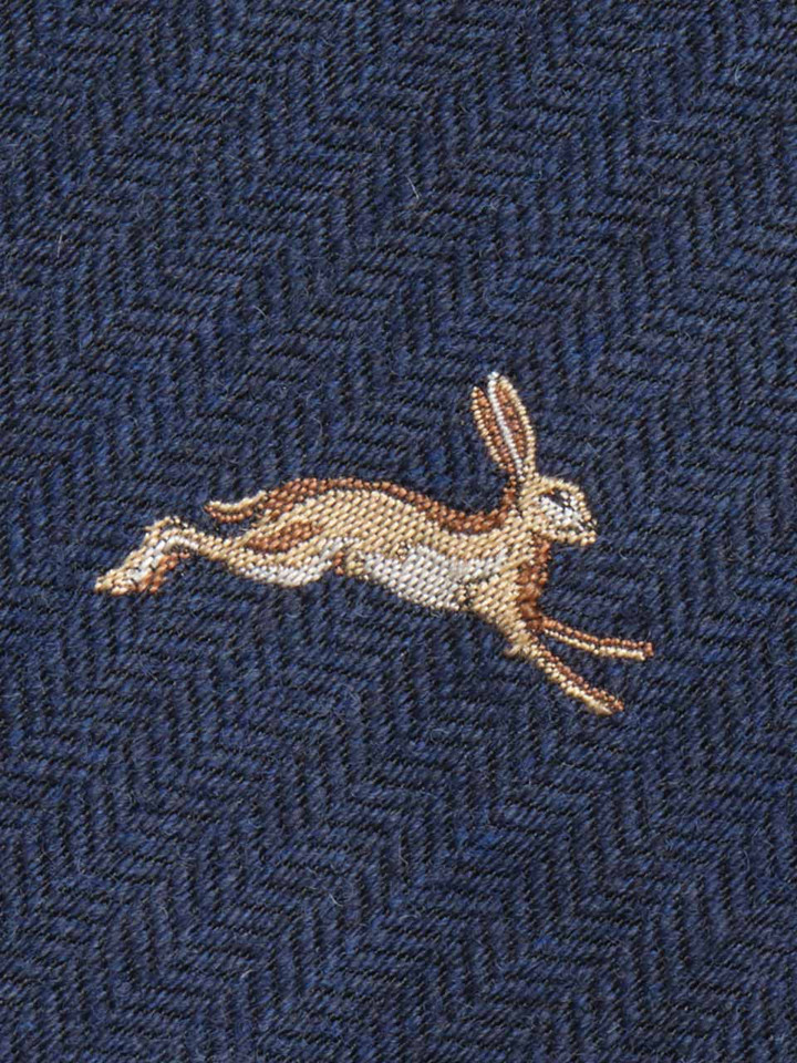 Navy Leaping Hares Tie Close-up