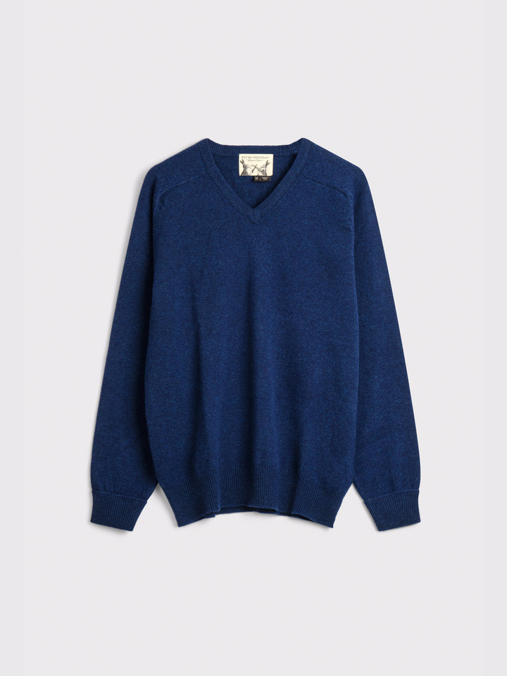 Navy Lambswool V-Neck Sweater Flat