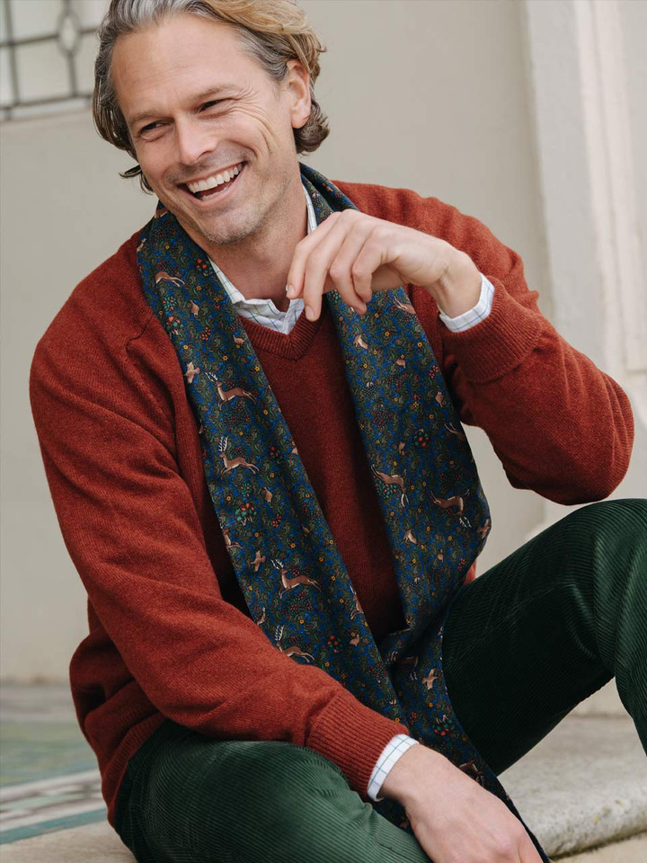 Model wears Rust Lambswool Sweater