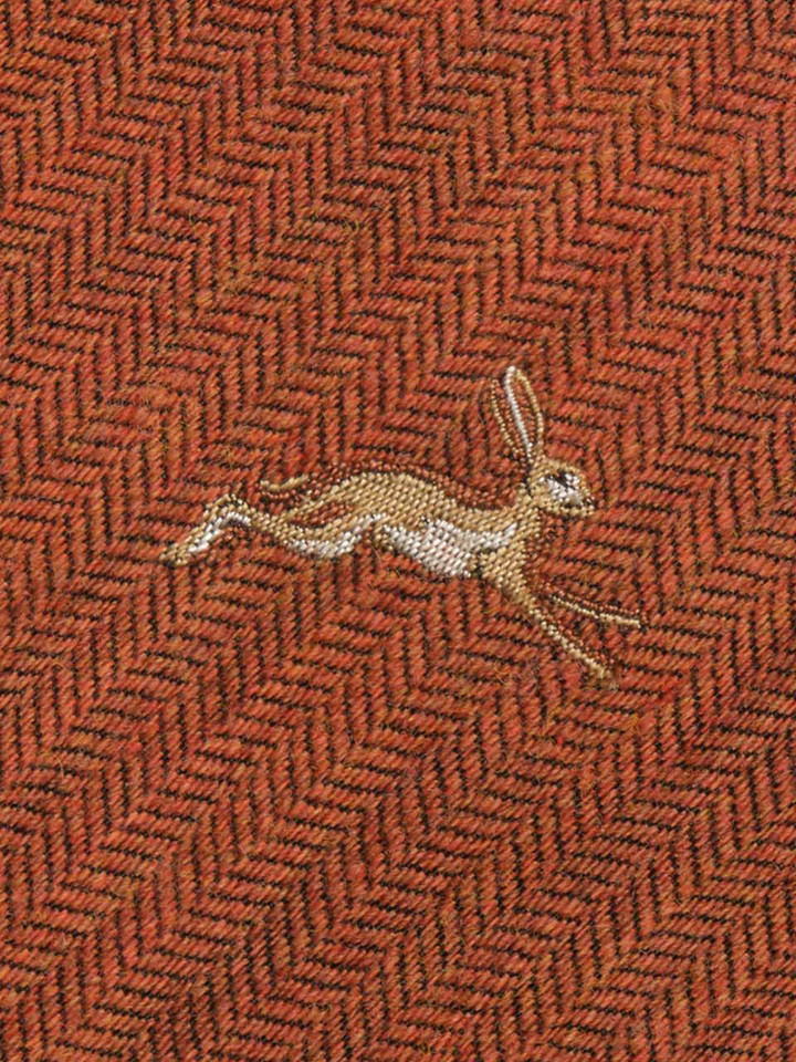 Rust Leaping Hares Tie Close-up