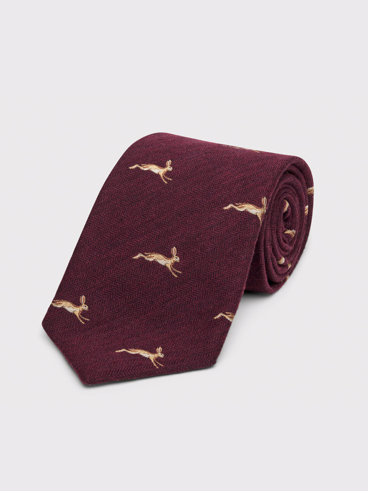 Mens Wine Leaping Hare Tie Rolled