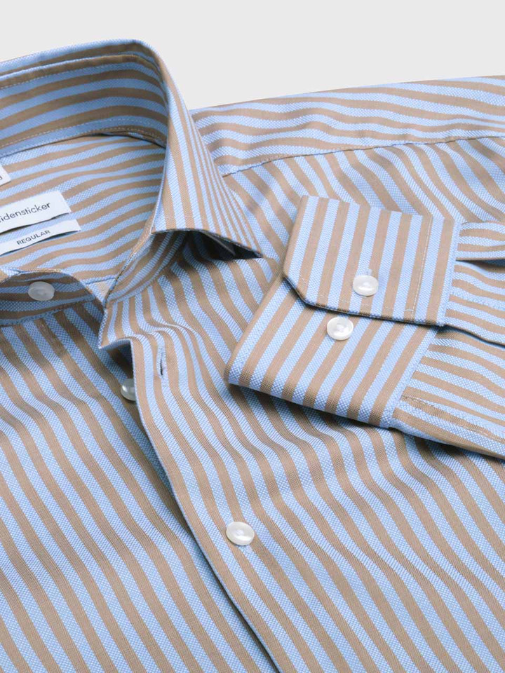 Blue and Brown Seidensticker Stripe Non Iron Shirt Detail