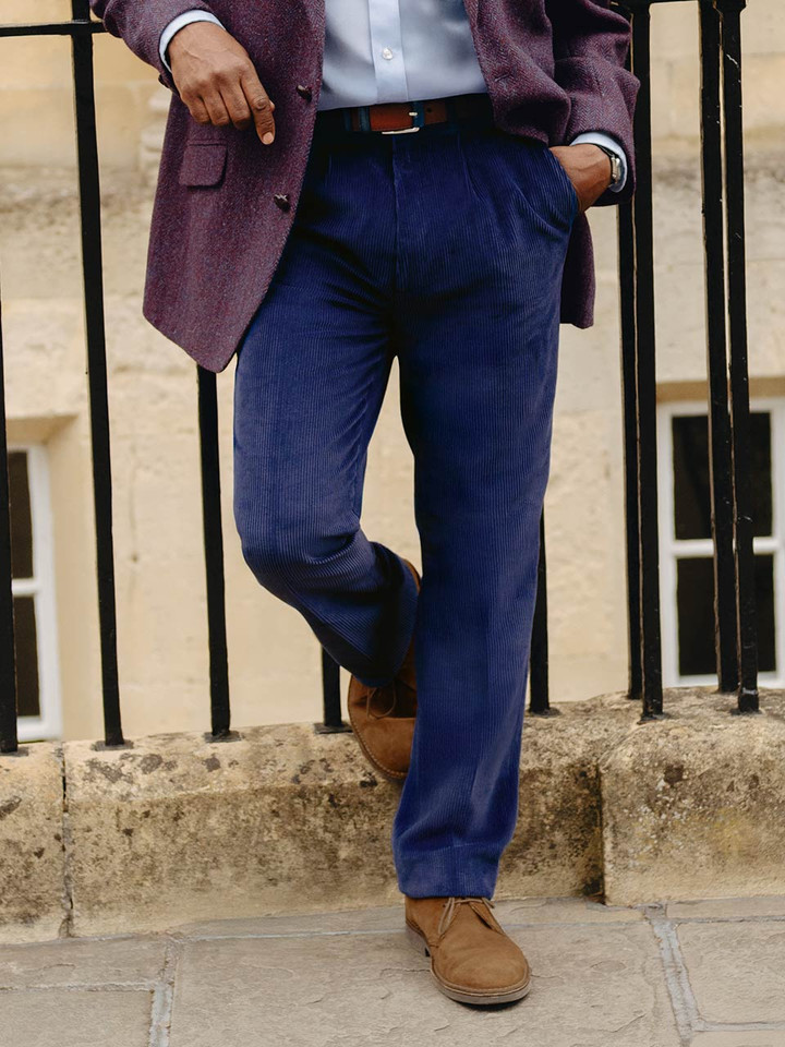 Denim Blue Pleated Corduroys