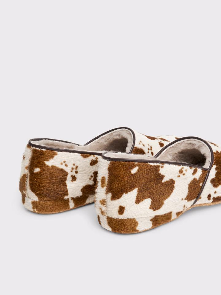 Cow Print Leather Slippers Heels