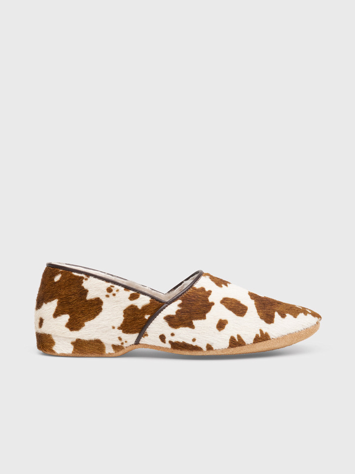 Cow Print Leather Slippers Side