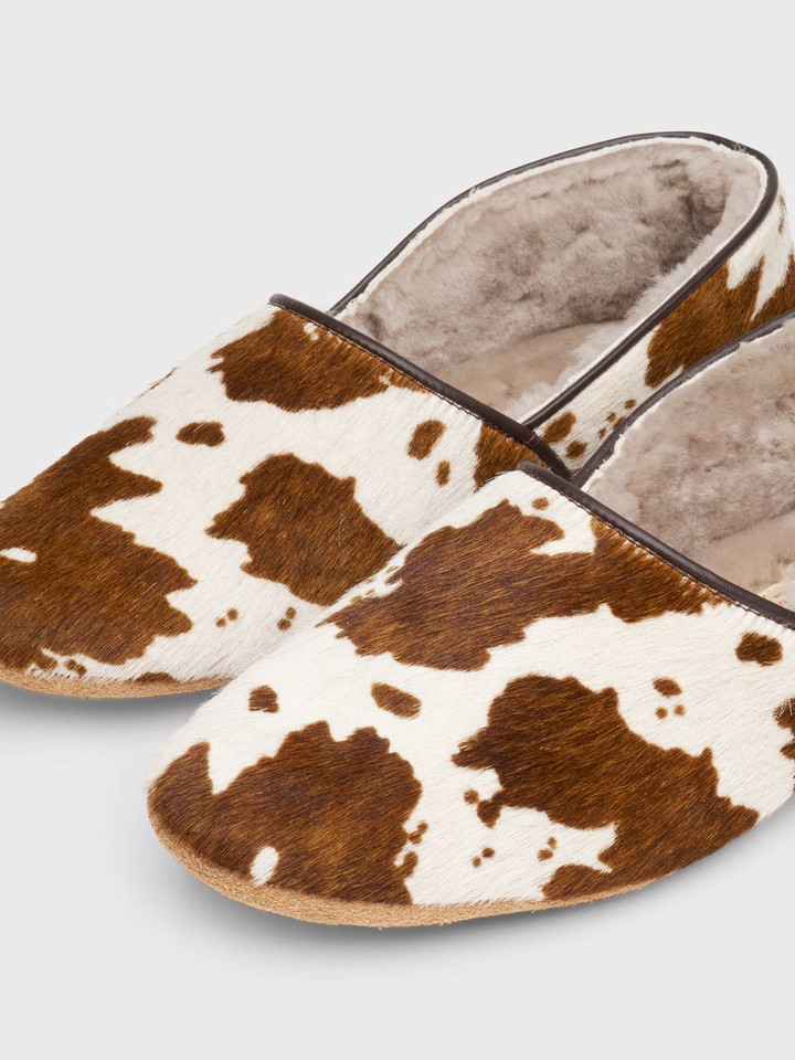 Cow Print Leather Slippers Toes