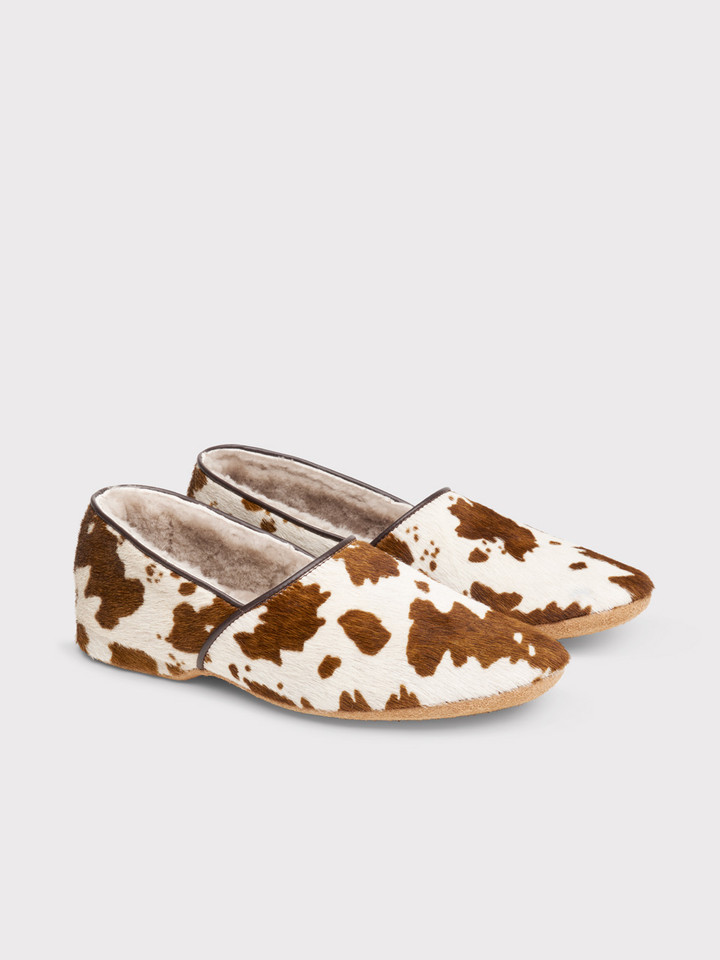 Cow Print Leather Slippers Pair