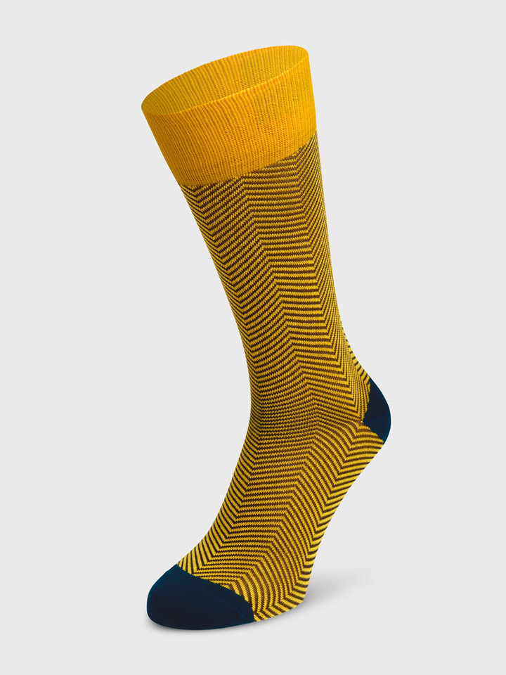 Mens Yellow Lux Taylor Patterned Socks On Foot