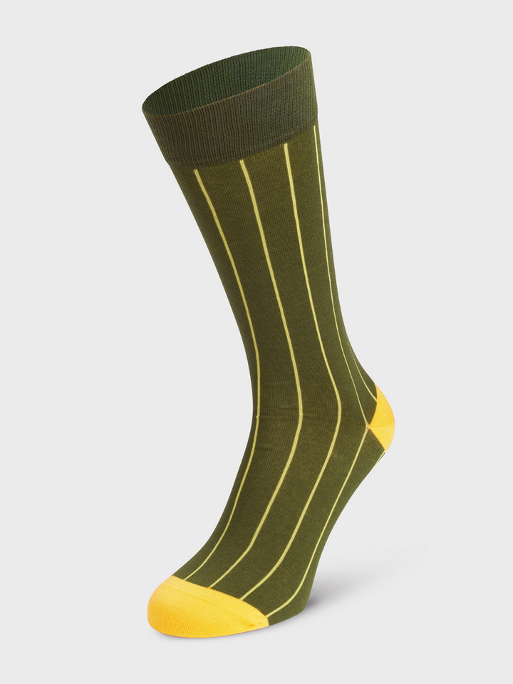 Mens Green Pin Stripe Egyptian Cotton Socks On Foot