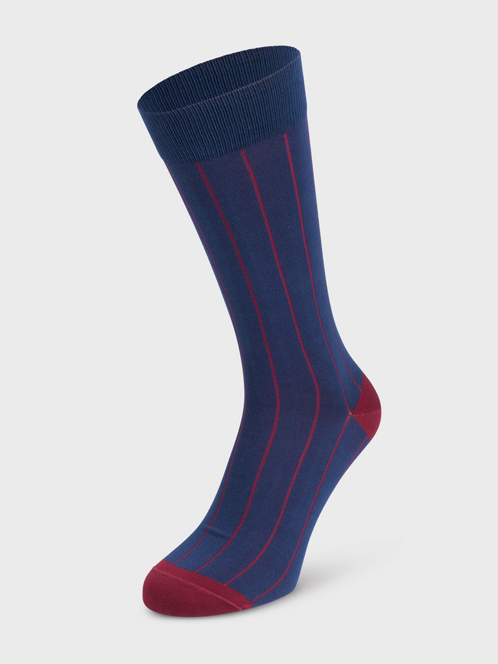 Mens Navy Pin Stripe Egyptian Cotton Socks On Foot