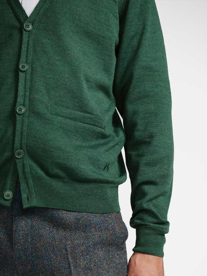 Hares Embroidery on Pine Merino Cardigan