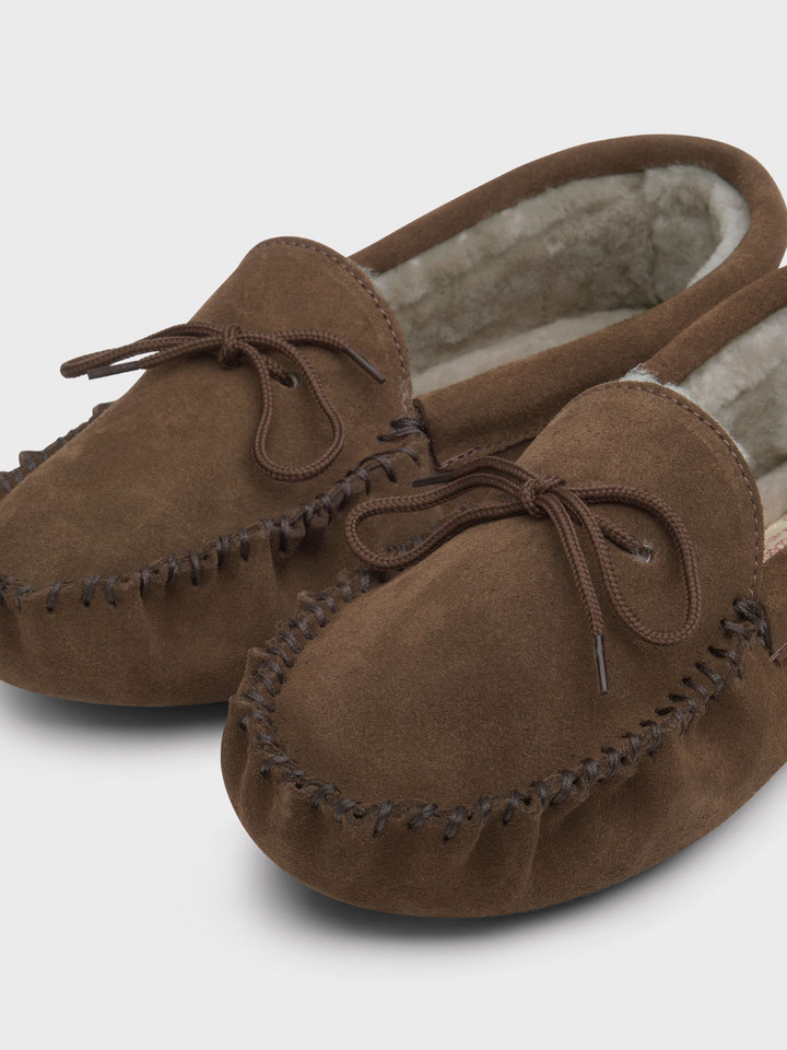 Brown Moccasin Suede Maine Slippers Toes