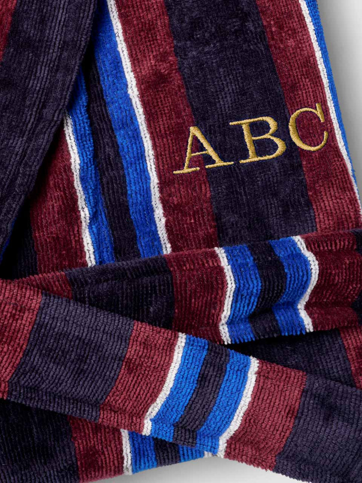 Navy Stripe Towelling Robe Monogramming