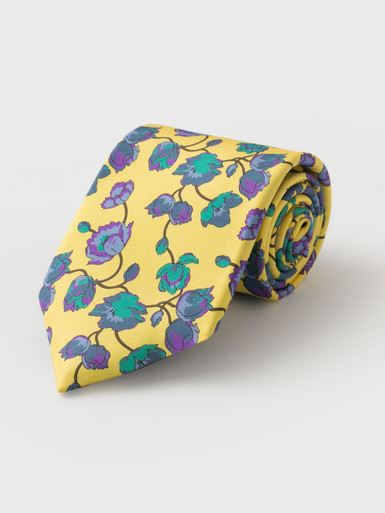 Mens Yellow Floral Silk Tie Rolled