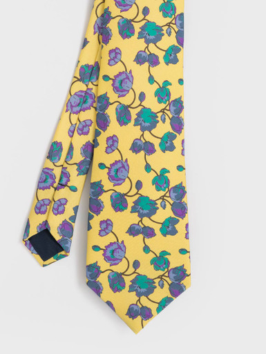 Mens Yellow Floral Silk Tie Flat