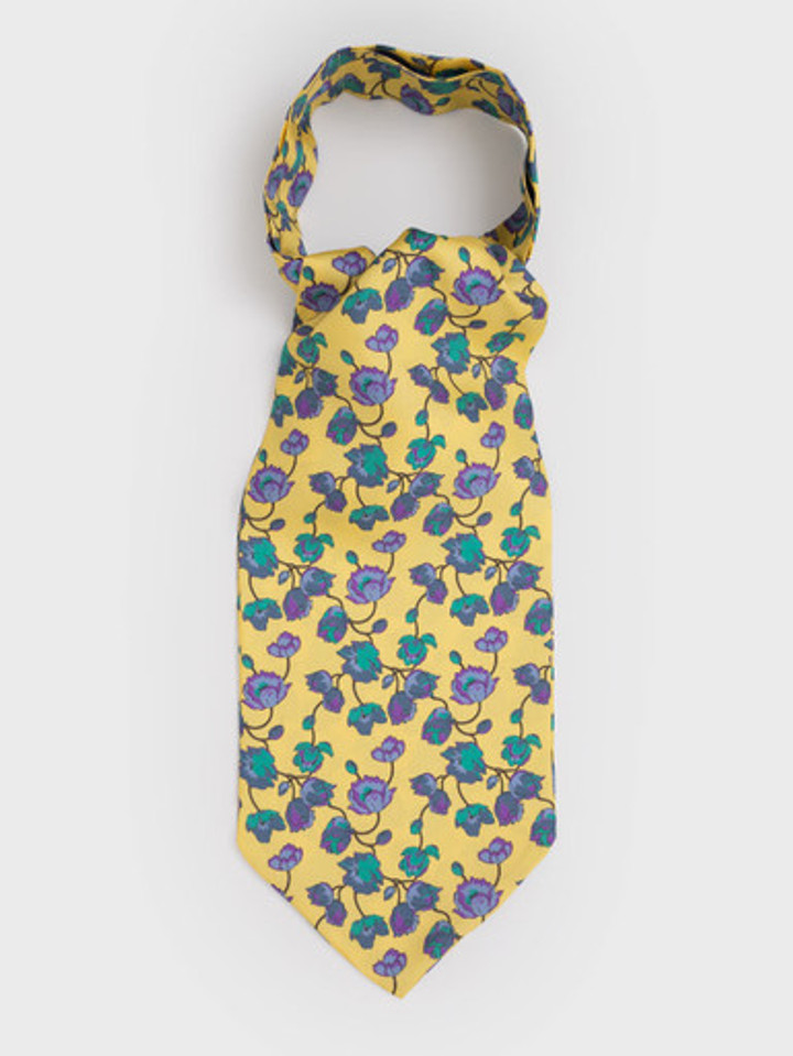 Pale Yellow Floral Silk Cravat Flat