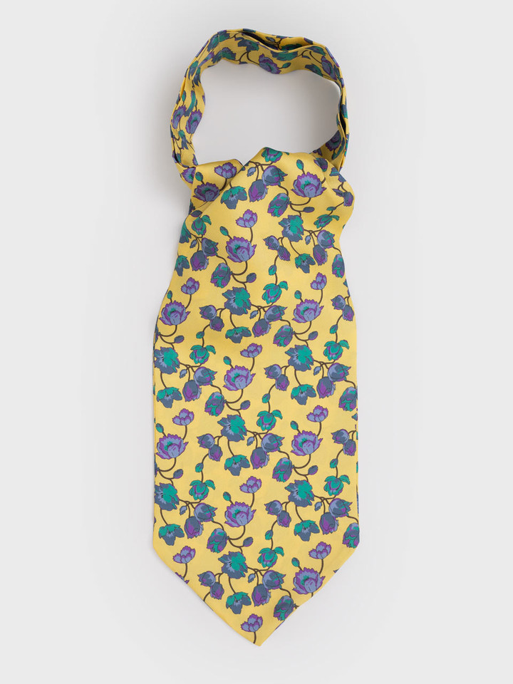 Mens Yellow Floral Silk Cravat Flat