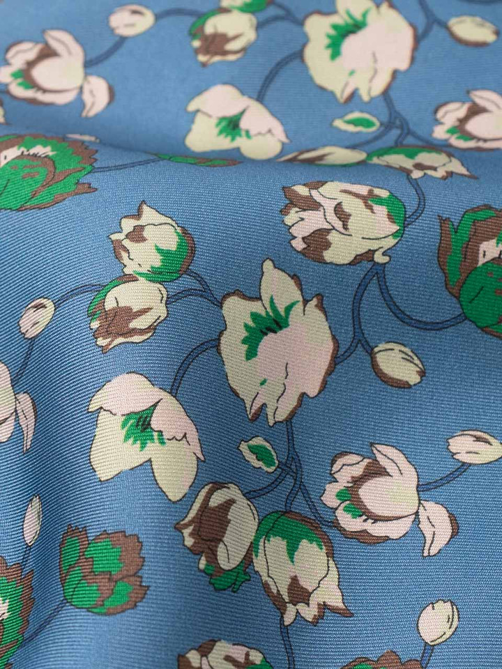 Mens Blue Floral Silk Cravat Fabric