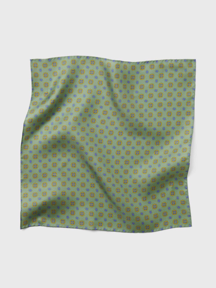Mens Green Foulard Pocket Square Flat